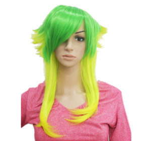 Green Yellow Inclined Bang Hair Extension Party Wigs