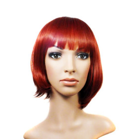Red Smooth Chin Length Party Wigs