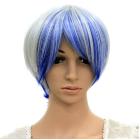 Blue & White Short Straight Party Wigs