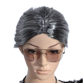 Gray Mix White Old Lady Style Undetectable Party Wigs