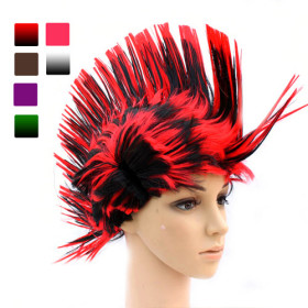 Cristate Red Black Curl Up Party Wigs