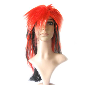 Capless Long Red Mixed Black Party Wigs