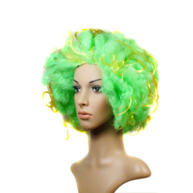Synthetic Wave Curely Green & Brown Party Wigs