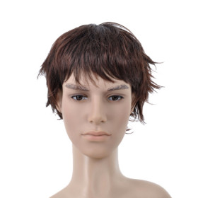 Curl Up Short Dark Brown Mens Wigs