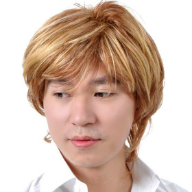 Shoulder Length Blonde Without Layer Mens Wigs