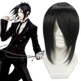 Black Shoulder Length Side Bang Cosplay Wigs