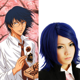 Ink Blue Curl Up Inclined Bang Cosplay Wigs