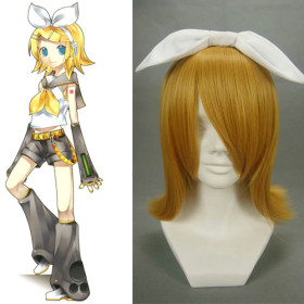 Yellow Inclined Bang Curl Up Cosplay Wigs