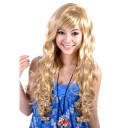 Inclined Bang Light Gold Curely Curly Wigs