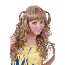 Heat Resistant  Brown Neat Bang Curly Wigs