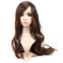 Capless Light Brown Inclined Bang Curly Wigs