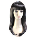 Black Curl Up Neat Bang Straight Wigs