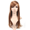 Golden Brown Inclined Bang Super Long Straight Wigs