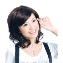 European Wave Inclined Bang Black Medium Wigs