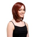 Wine Red Smooth Curl Up Medium Wigs
