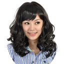 Curly Synthetic Black Medium Wigs