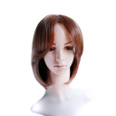 Fashional Chocolate Silk Straight Inclined Bang Medium Wigs