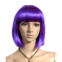 Chin Length Neat Bang Purple Straight Wigs
