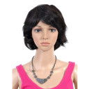 Heat Resistant Black Inclined Bang Human Hair Wigs
